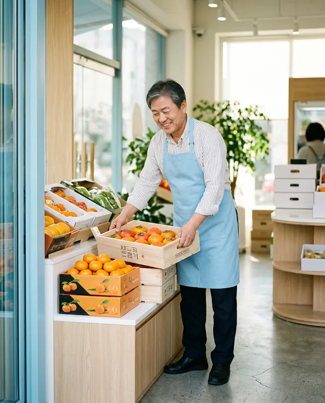 과일가게 아침 진열